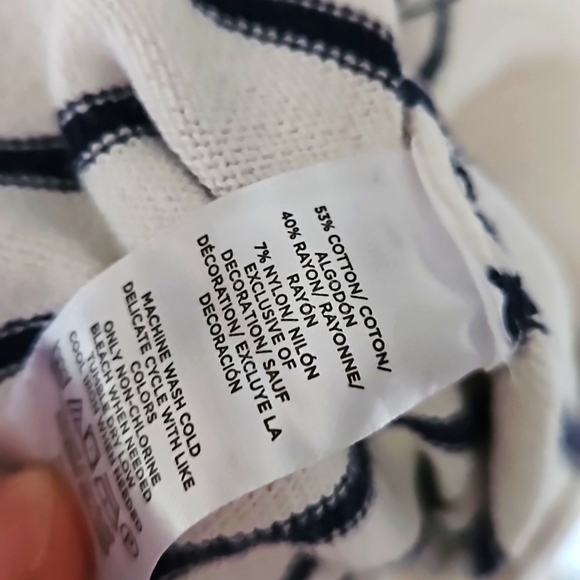 NEW! LOFT Cotton Blend Striped Embroidered Heart Knit Sweater Top. - Picture 7 of 7